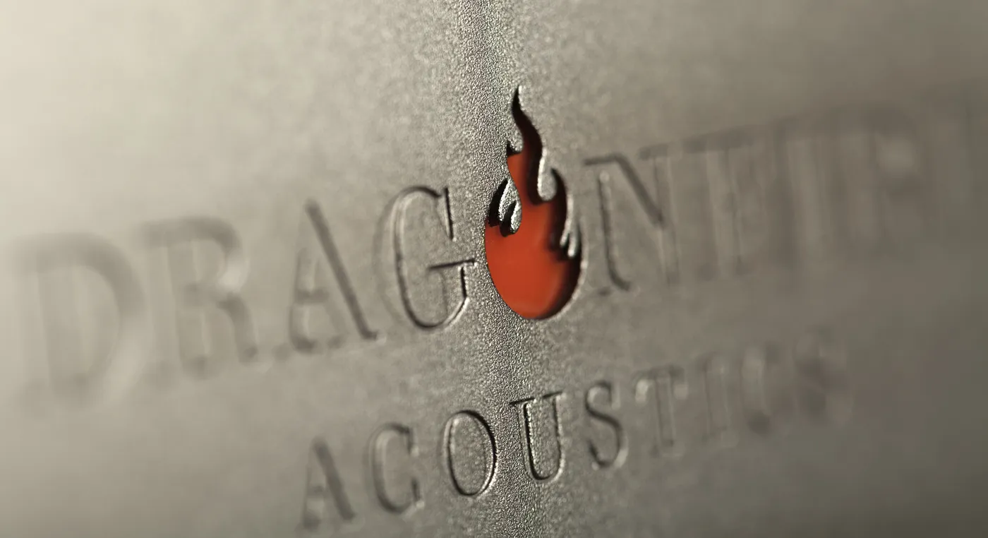 Dragonfire Acoustics logo engraved in aluminum